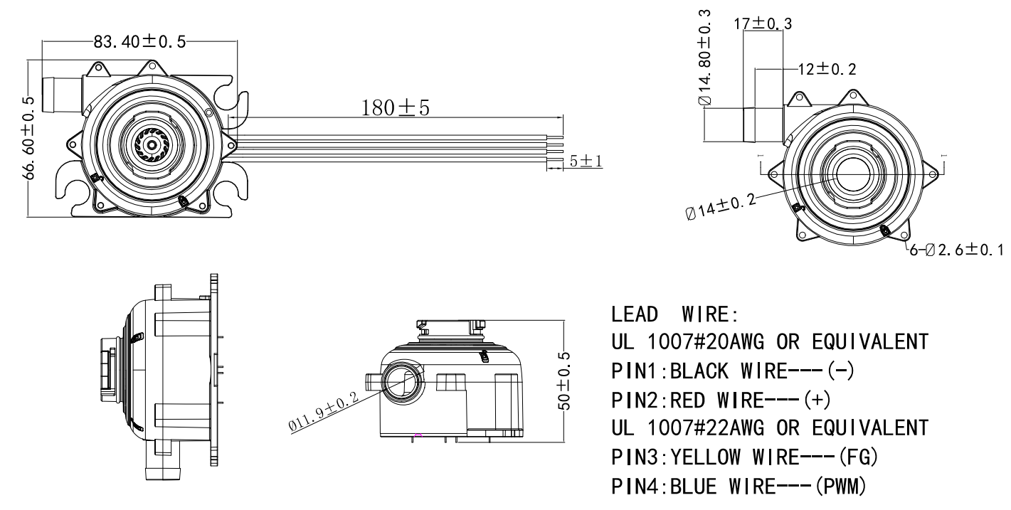12V Air Blower BA7050H12B-D260920 dimensions drawing